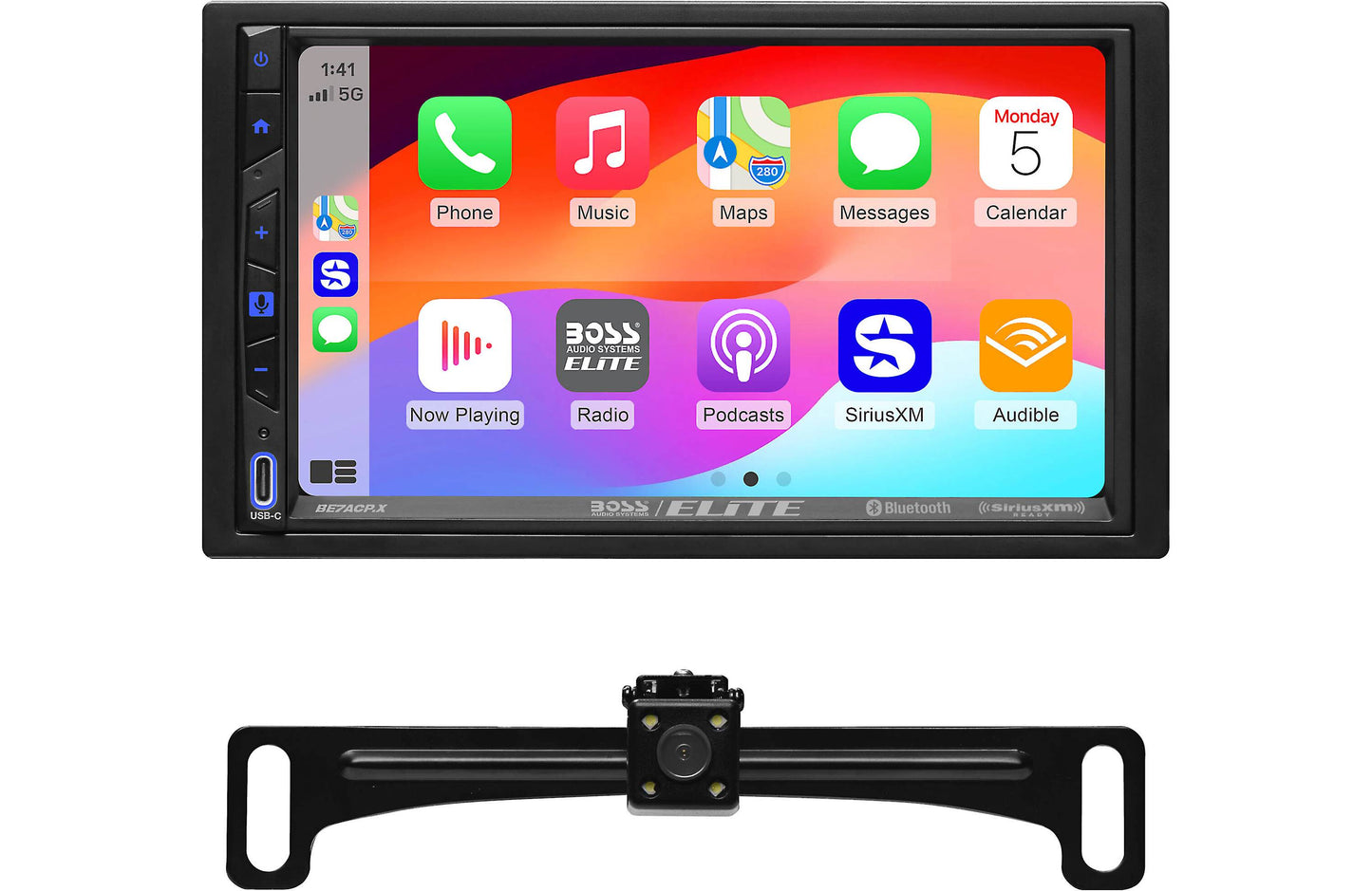 BOSS Elite BE7ACP.XC DDIN Car Stereo, Wired Apple CarPlay, Android Auto, + Backup Camera