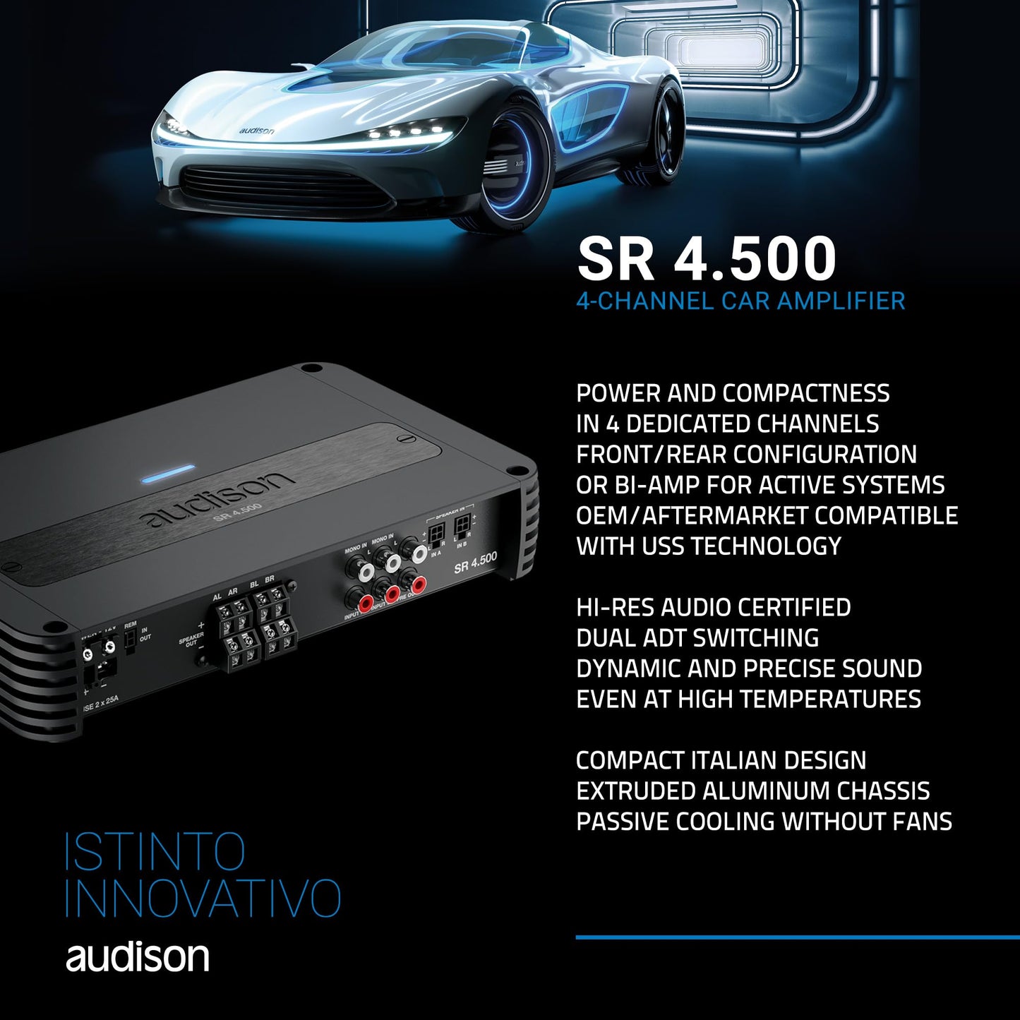 Audison SR 4.500.2 D-Class 4-Channel Amplifier 220 Wrms X 4 at 2-Ohms