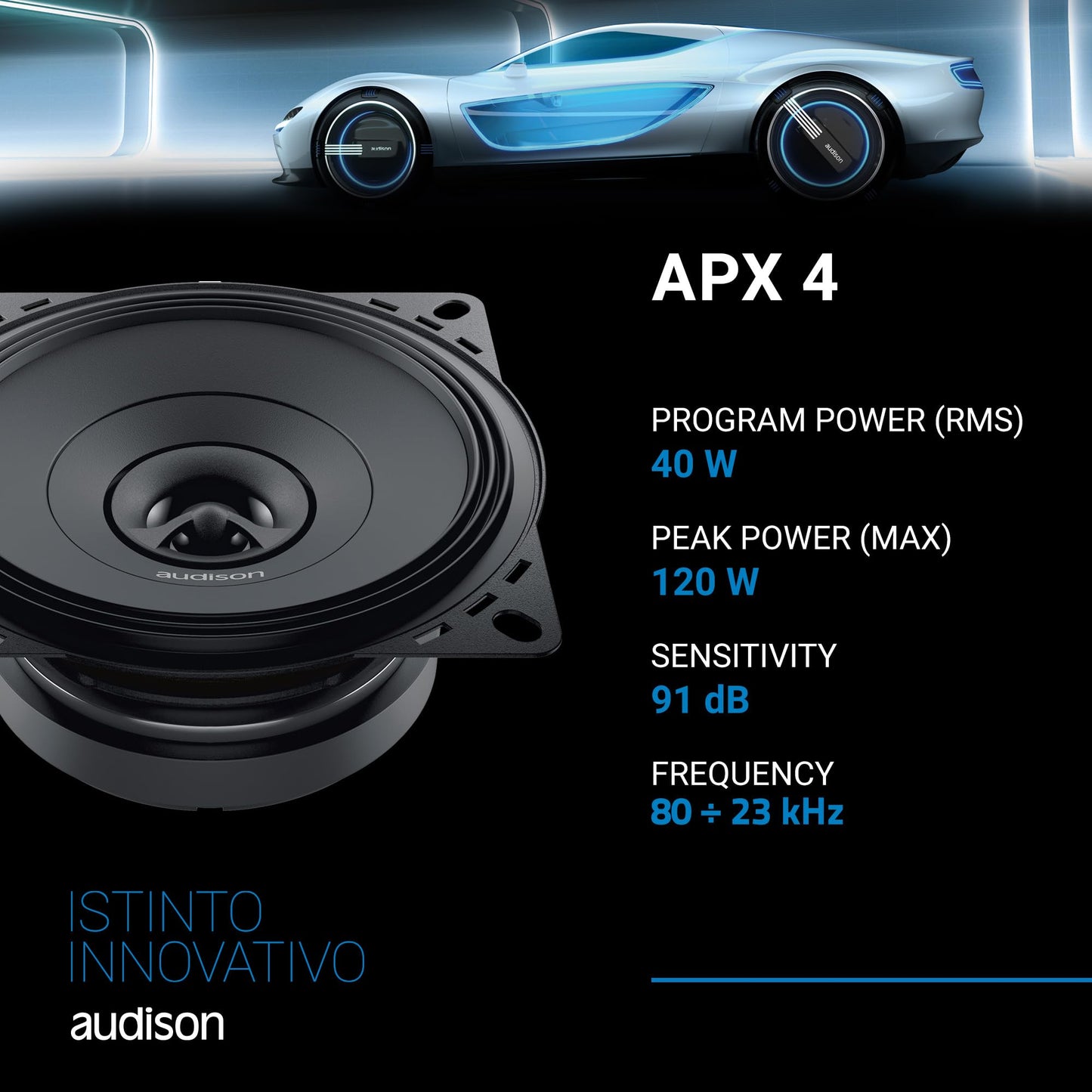 Audison APX 4 Prima Series 4" (100mm) 2-Way Coaxial Speakers (Pair)