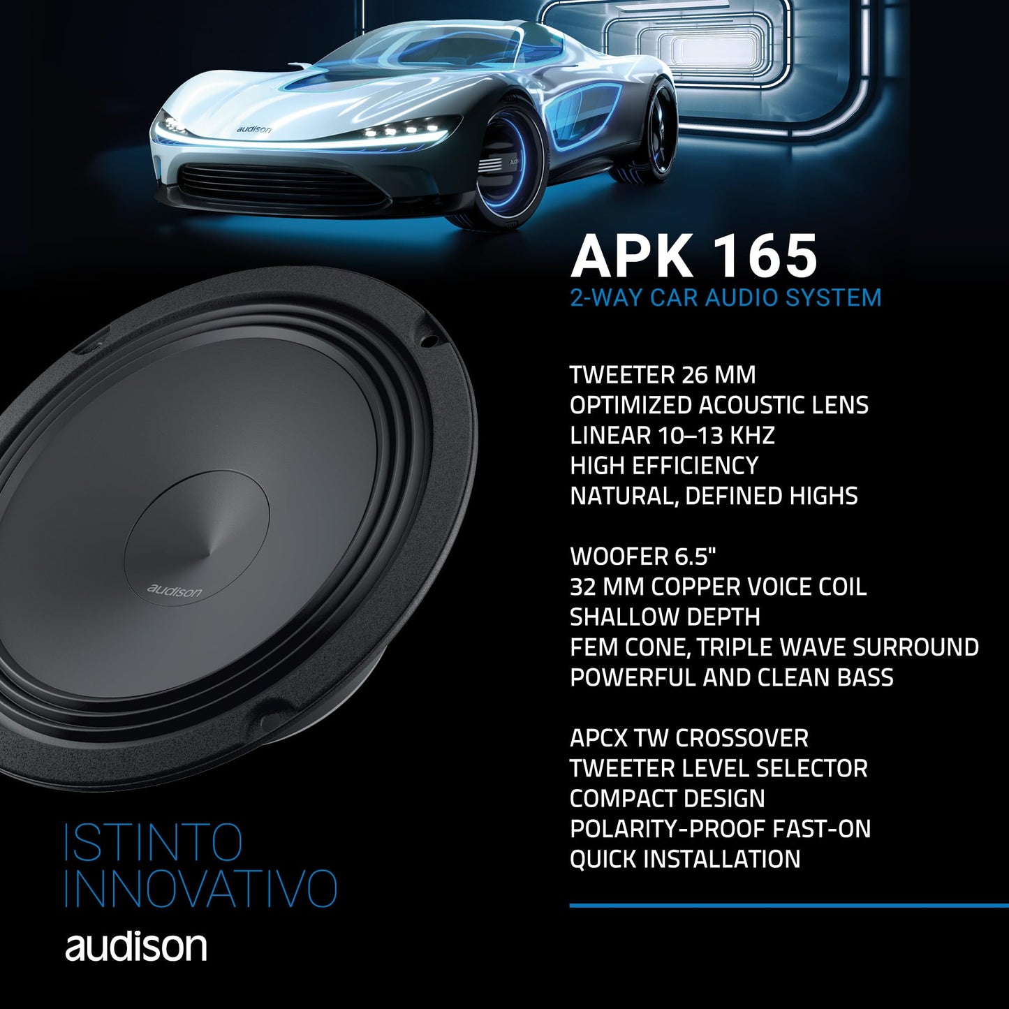 Audison APK 165 Prima Series 6.5" 2-Way Component Speaker Set