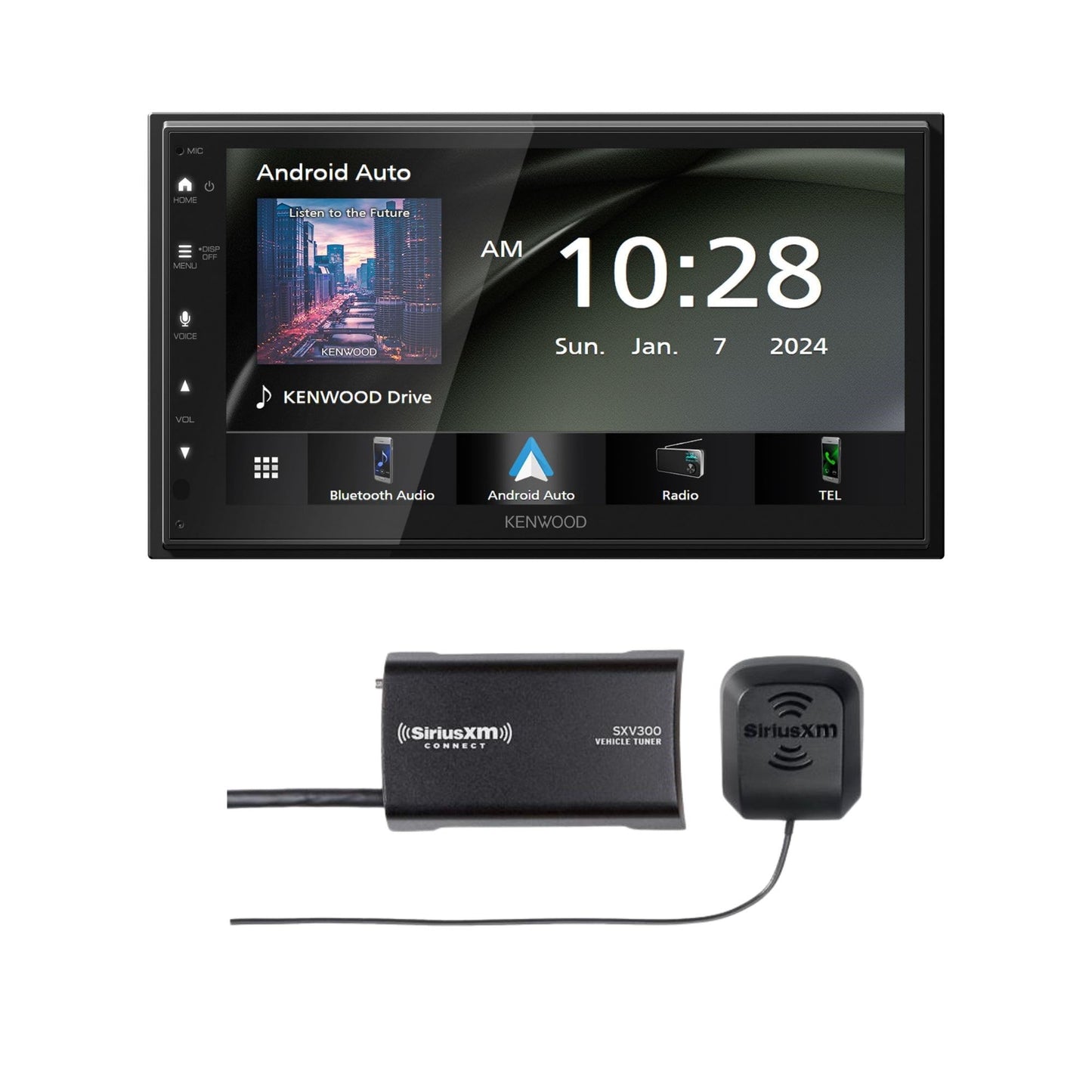 Kenwood DMX40S Mechless 6.8" AM FM Bluetooth Car Stereo- + SiriusXM SXV300V1 Satellite Tuner