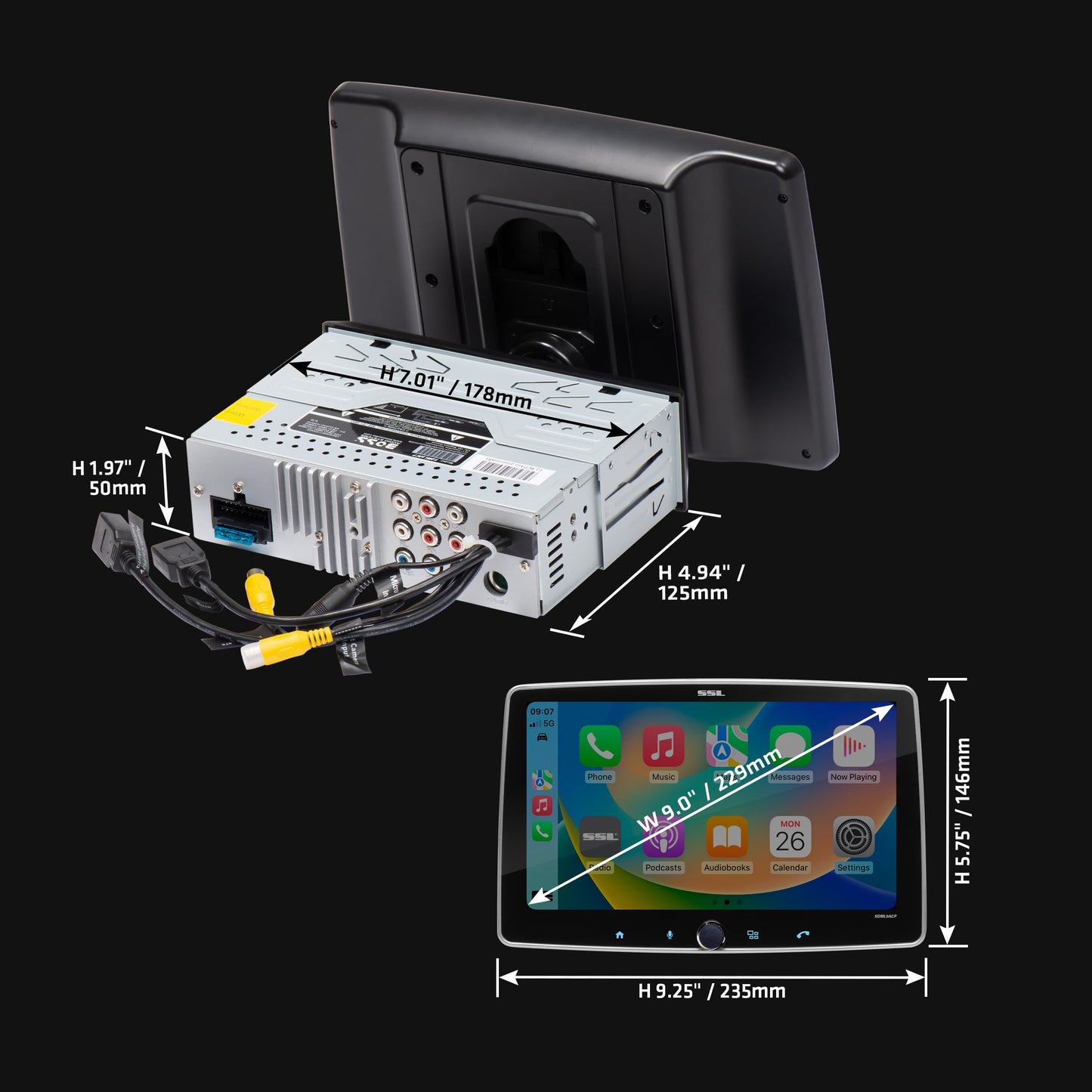 CLEARANCE! Sound Storm (BOSS) SDML9ACP 9" Floating Screen Car Stereo Apple CarPlay, Android Auto AM FM USB