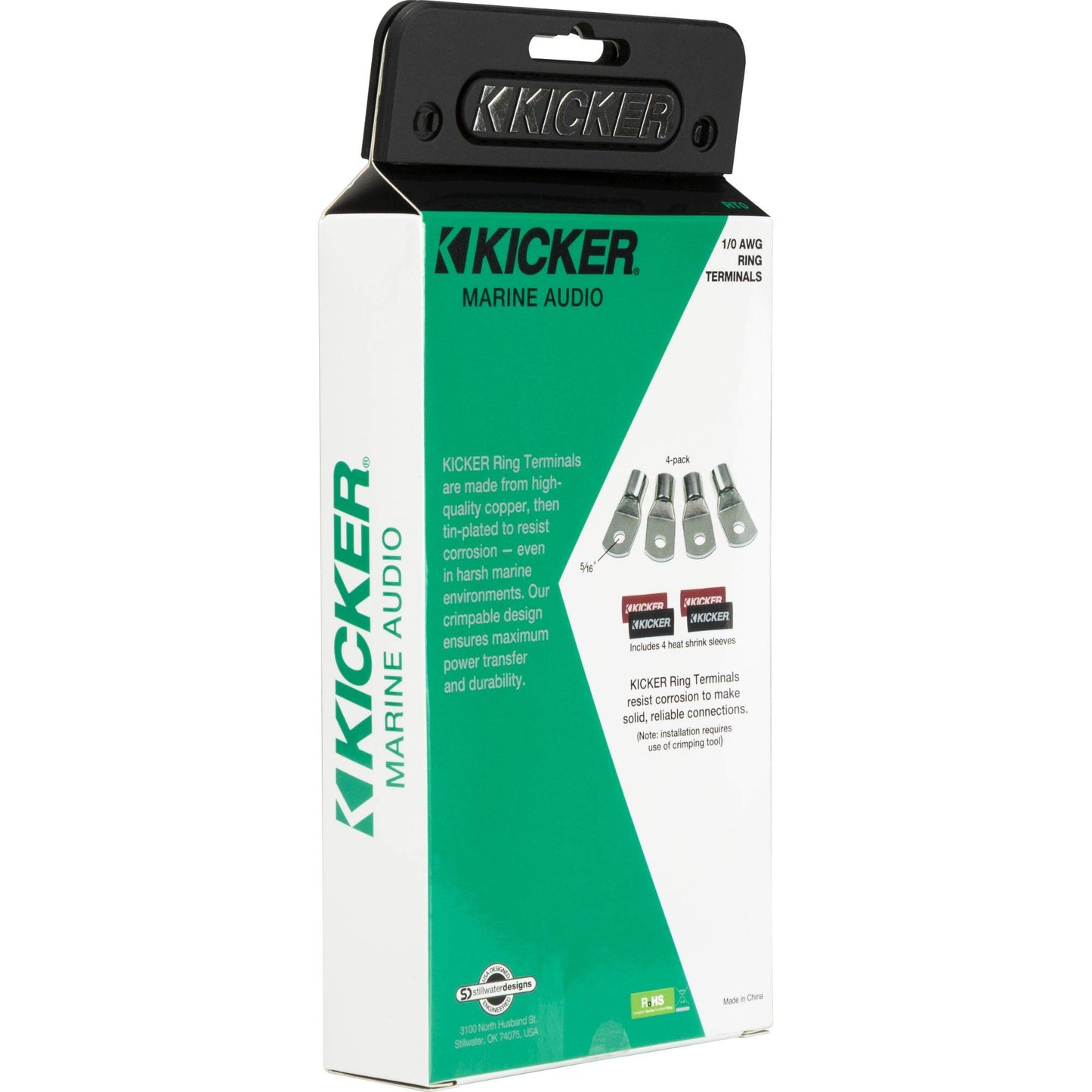 Kicker 47RT0 Nickel Plated 1/0awg 5/16' Ring Terminal 4 Pack