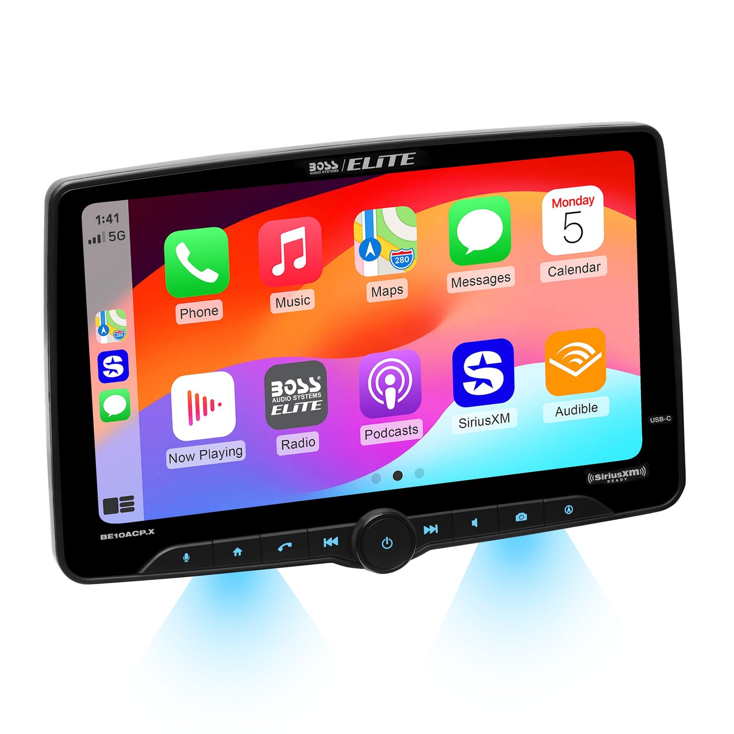 BOSS Elite BE10ACP.XC SDIN 10" Floating Screen AM FM BT USB Stereo, CarPlay, Android Auto, Backup Camera