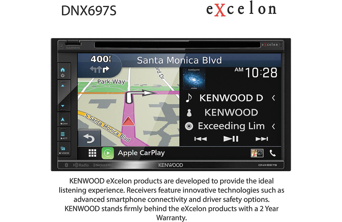 Kenwood DNX697S 6.8" Apple CarPlay Android Auto GPS Car Stereo + SXV300V1 SiriusXM Satellite Tuner