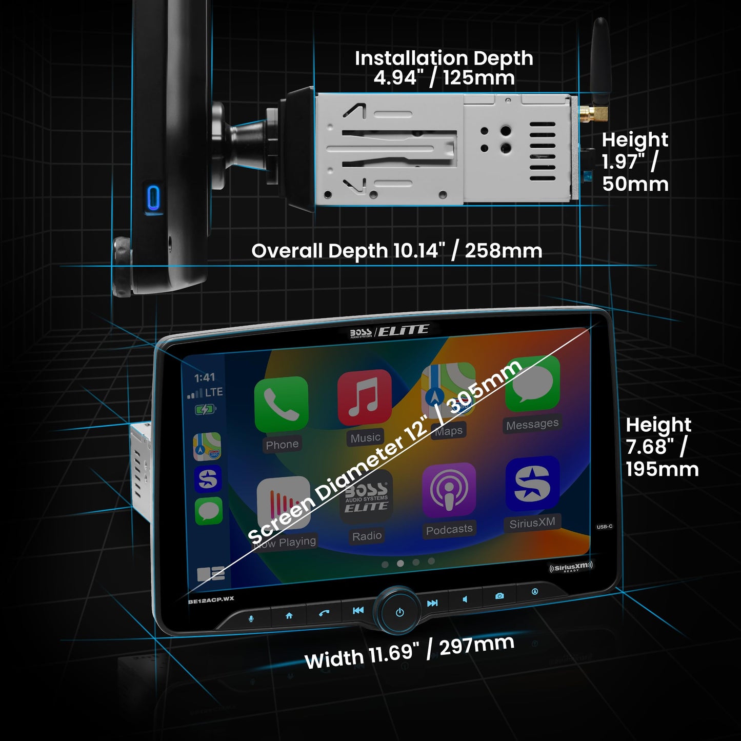 BOSS Elite BE12ACP.WX Single DIN Car Stereo Wireless Apple CarPlay