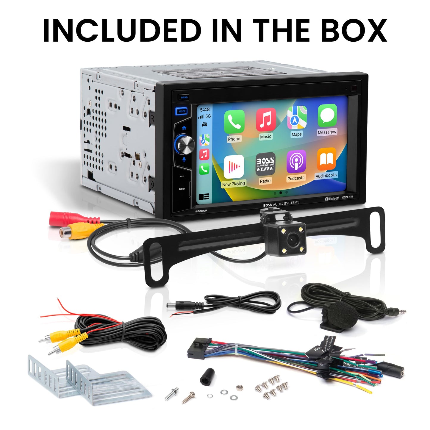 BOSS Audio BE62CP-C Car Stereo AM FM Bluetooth Apple CarPlay Car Stereo + Camera