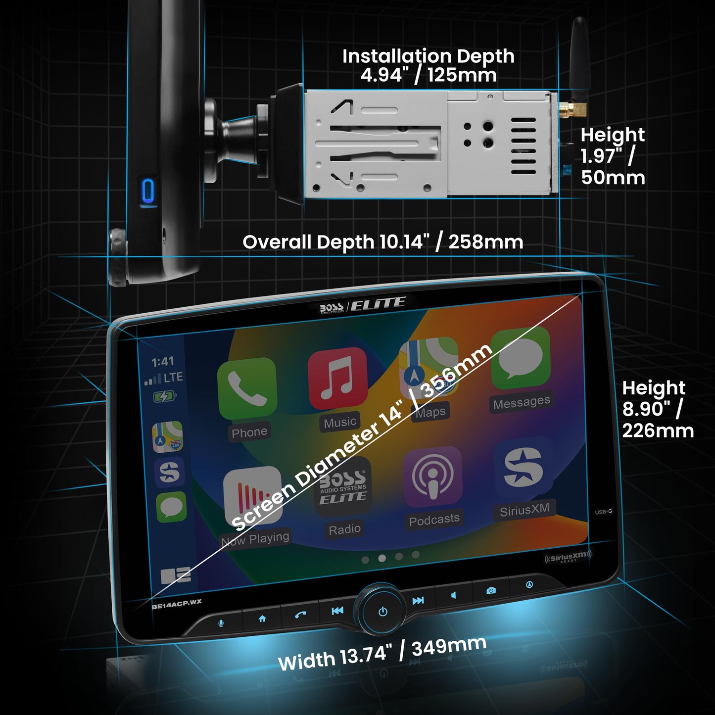 BOSS Elite BE14ACP.WX SDIN Car Stereo, Wireless Apple CarPlay, Android Auto
