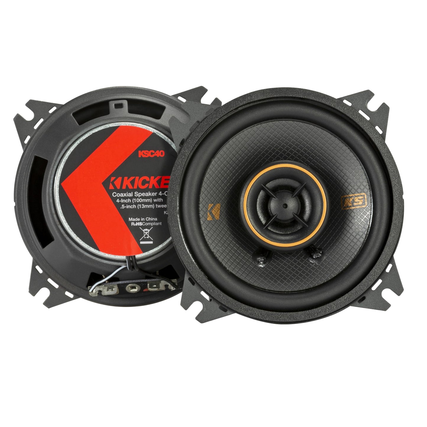 Kicker 51KSC404 Coaxial Speaker System, 2-Way Design, Pair, 4"