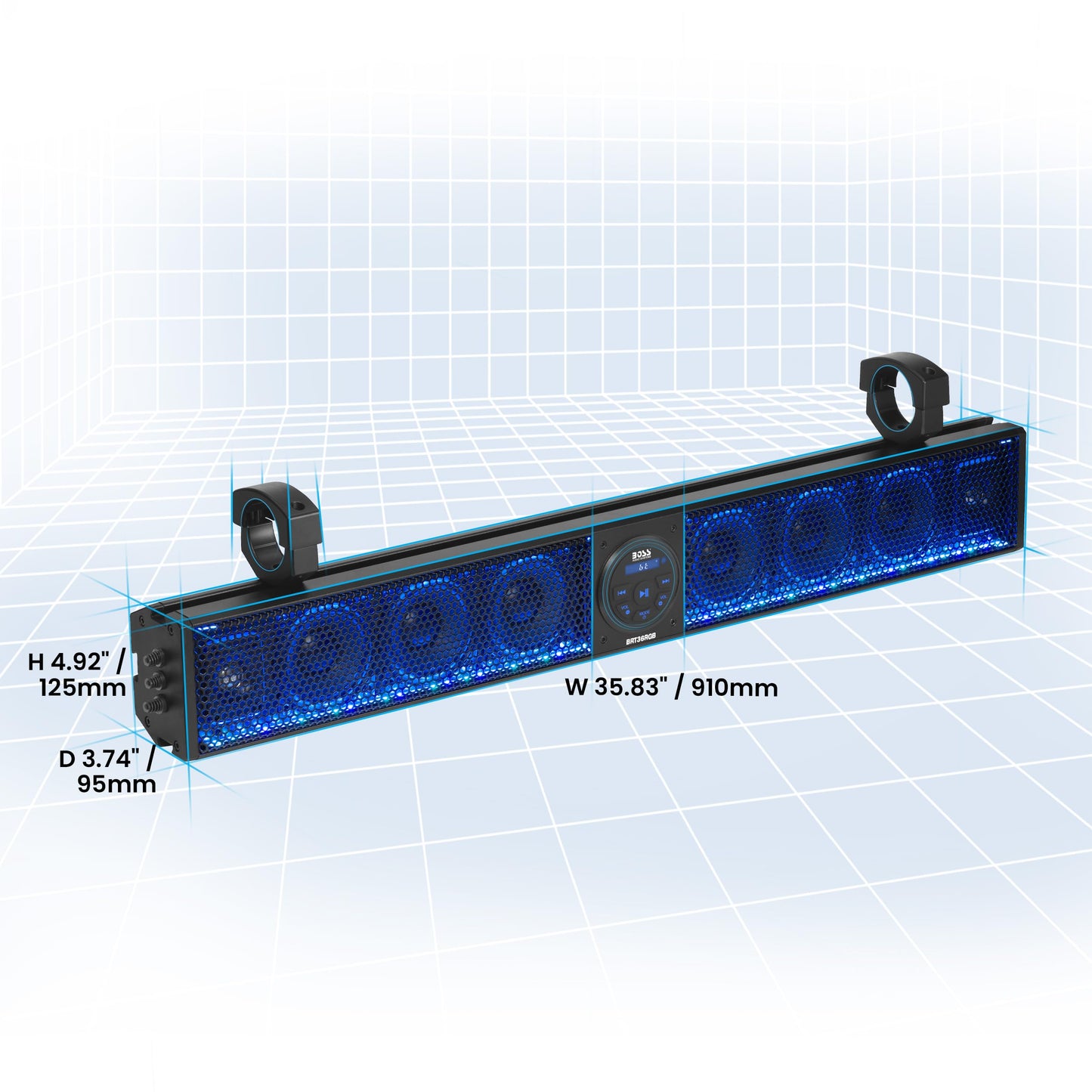 BOSS Audio Systems BRT36RGB ATV UTV 36" Multi-Color LED Self-Amplified Sound Bar USB