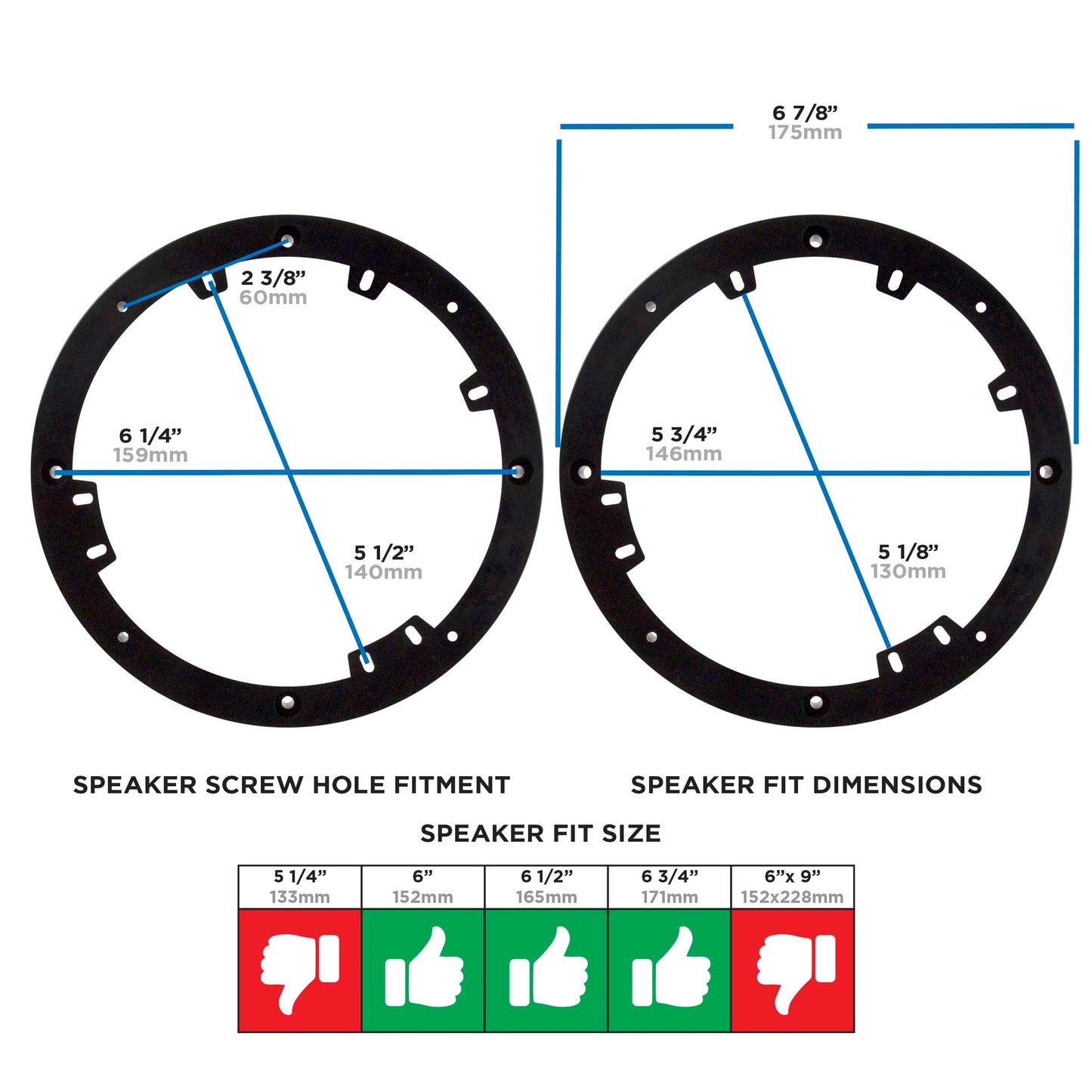 Metra 82-4401 Universal 1/2 Inch 6-6.75 Speaker Spacer Pair