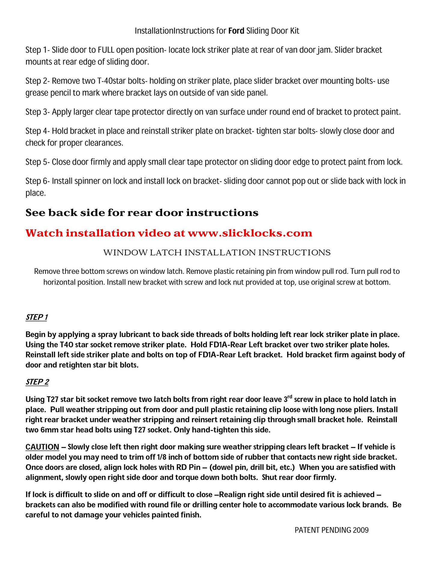 Slick Locks FD-FVK-SLIDE-TK Turn Key Door Lock Kit for 1992–2014 Ford Econoline (Sliding Door, No Window)