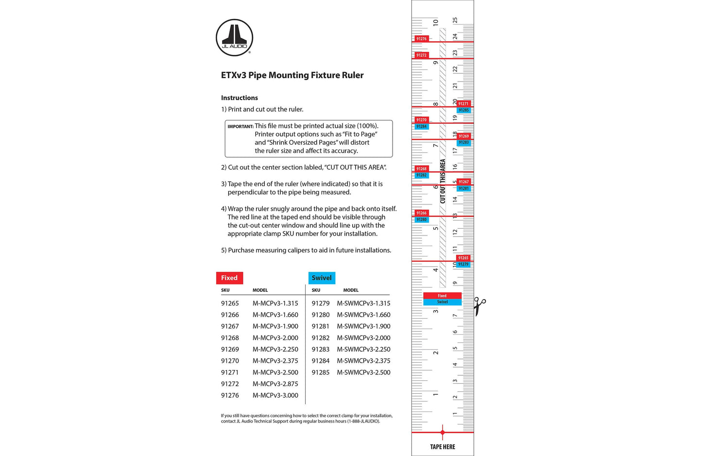 JL Audio Mount Fixture for Enclosed Tower Speaker, Pipe Mounting, 1.315" (M-MCPv3-1.315) - 010-13701-00 (91265)