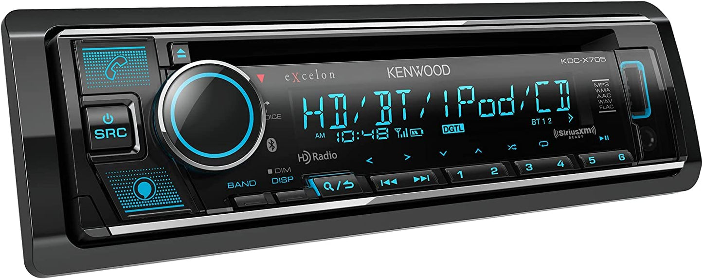 Kenwood KDC-X705 AM FM HD CD Bluetooth Car Stereo + Alexa + SXV300V1 SiriusXM Satellite Tuner