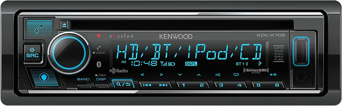 Kenwood KDC-X705 AM FM HD CD Bluetooth Car Stereo + Alexa + SXV300V1 SiriusXM Satellite Tuner