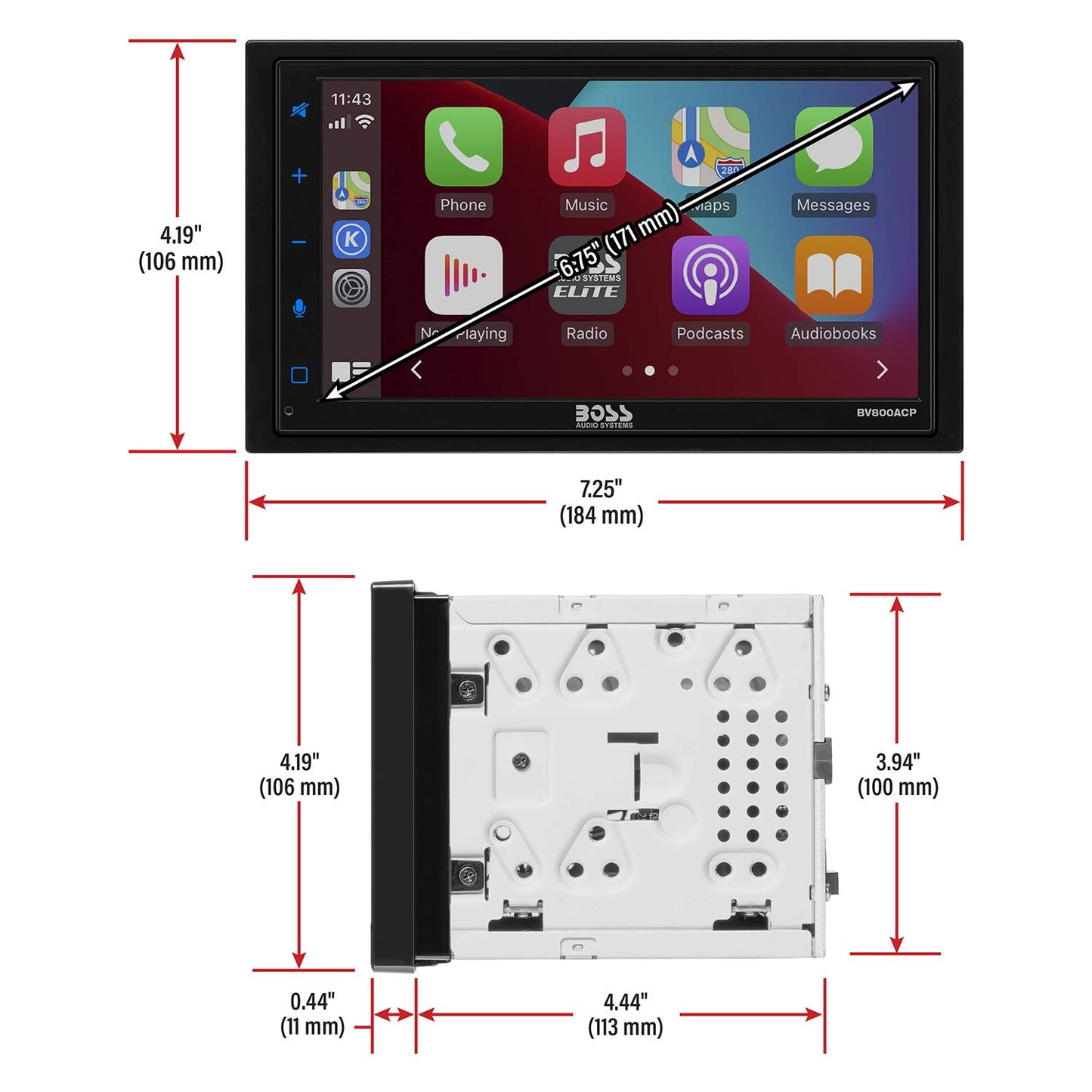 BOSS Audio BV800ACP 6.75" AM FM USB BT Car Stereo Apple CarPlay Android Auto