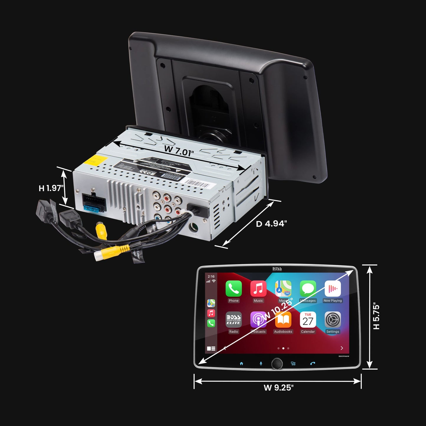 BOSS Audio BECPA9W 9" AM FM BT USB 9" Wireless Apple CarPlay Android Auto Car Stereo