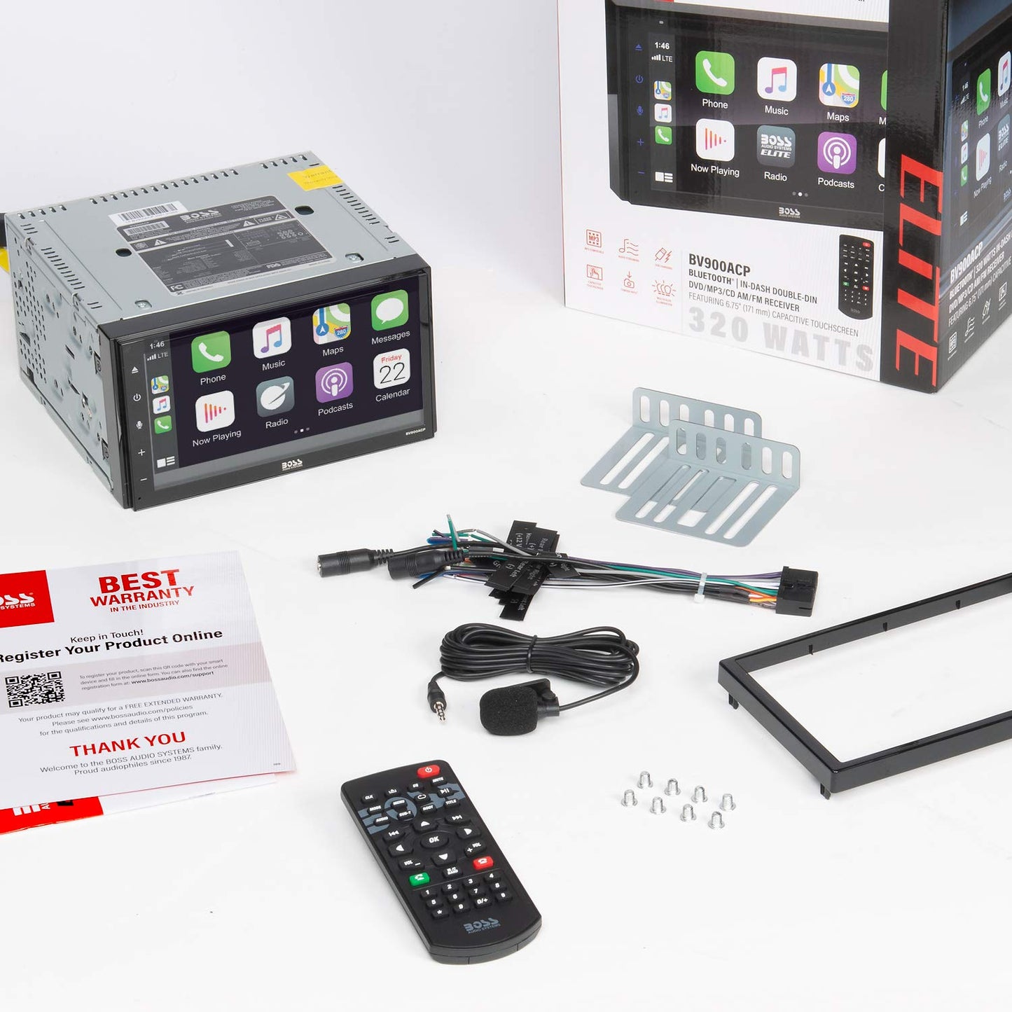 BOSS Elite BV900ACP 6.75" Stereo Apple CarPlay, Android Auto, BT DVD USB AM FM