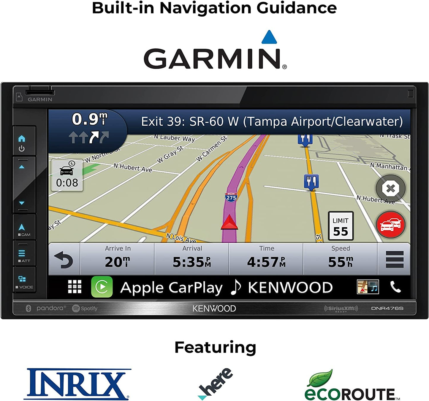 Kenwood DNR476S AM FM GPS Apple CarPlay Android Auto Car Stereo + CMOS-230 Backup Camera
