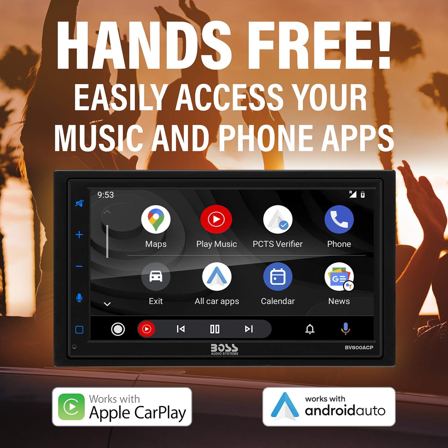 BOSS Audio BV800ACP 6.75" AM FM USB BT Car Stereo Apple CarPlay Android Auto