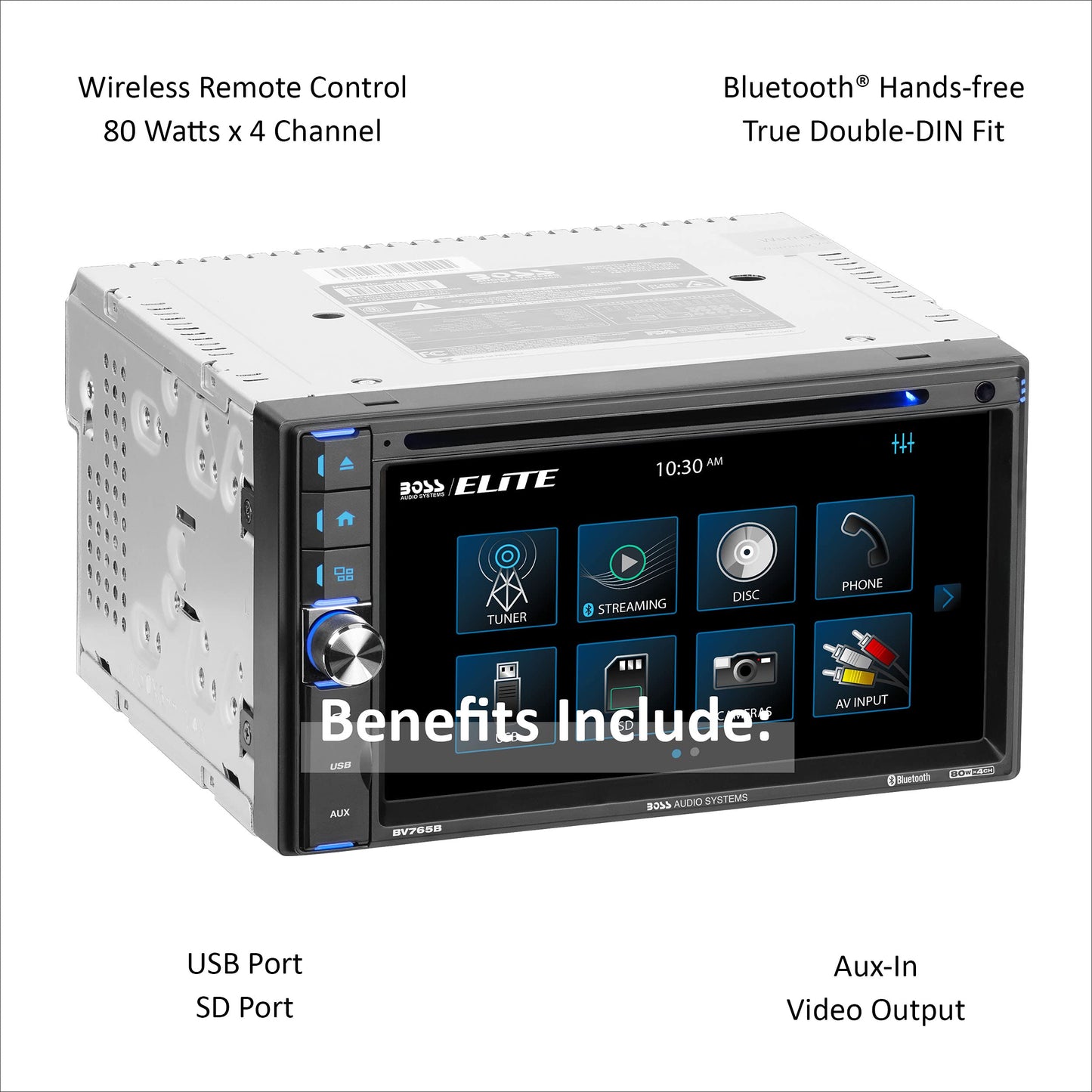 BOSS Audio BV765B 6.5" AM FM Bluetooth USB DVD AUX Car Stereo, Screen Mirroring 80Wx4