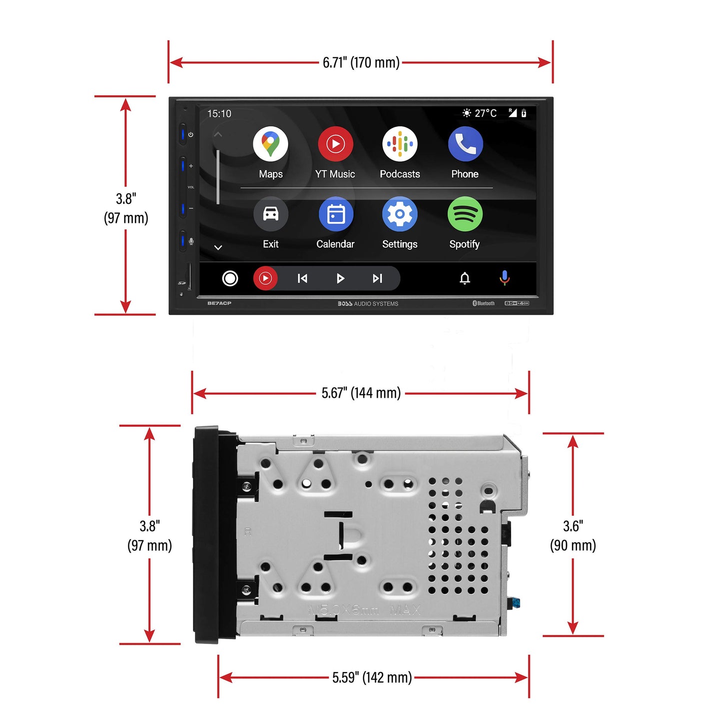 BOSS Audio BE7ACP-C 7" AM FM BT USB Apple CarPlay Android Auto Car Stereo + Backup Camera