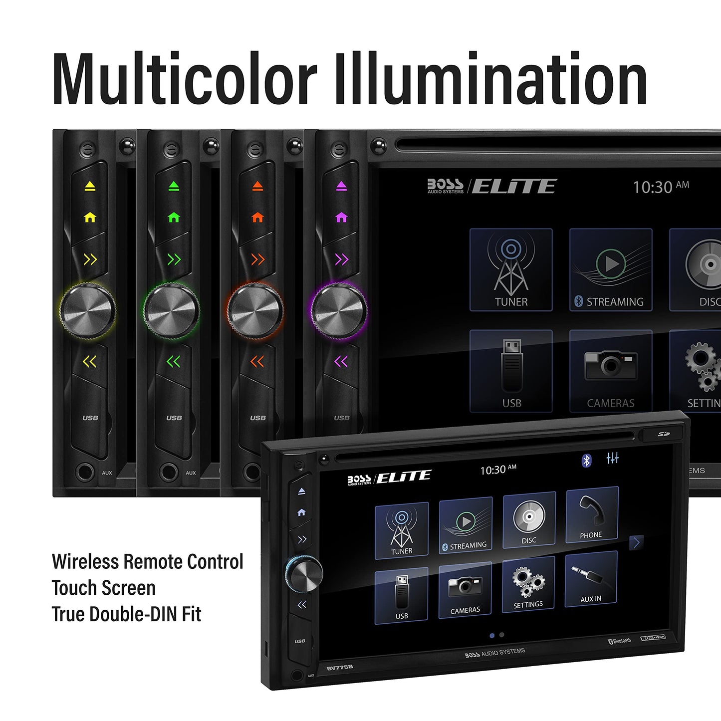 BOSS Audio BV775B 6.95" AM FM Bluetooth USB DVD AUX Car Stereo, Screen Mirroring 80Wx4