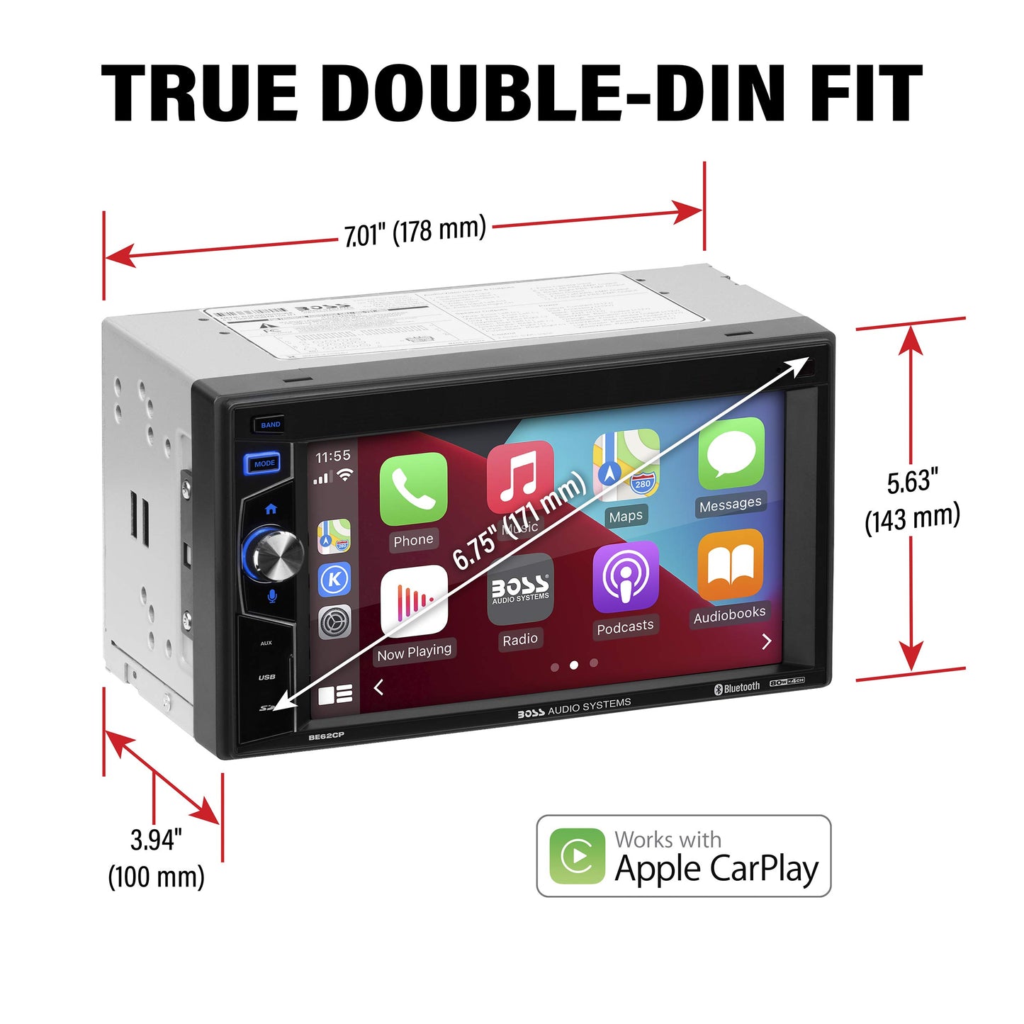 BOSS Audio BE62CP 6.2" AM FM USB Bluetooth Apple CarPlay Car Stereo Made for iPhone