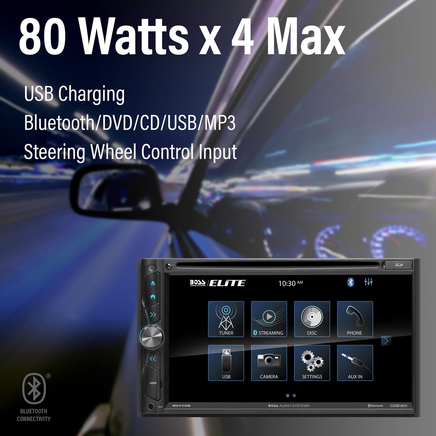 BOSS Audio BV775B 6.95" AM FM Bluetooth USB DVD AUX Car Stereo, Screen Mirroring 80Wx4