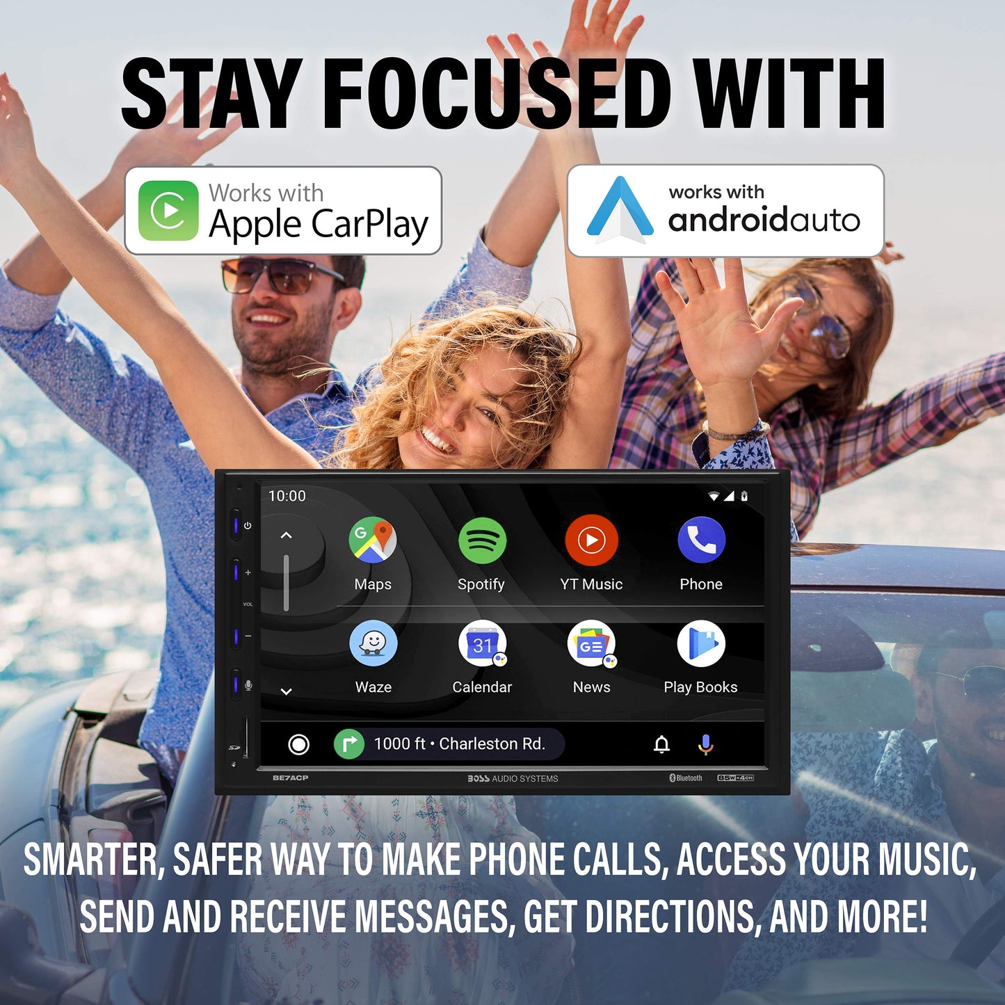 BOSS Audio BE7ACP-C 7" AM FM BT USB Apple CarPlay Android Auto Car Stereo + Backup Camera