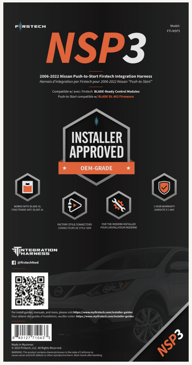 Firstech FTI-NSP3 T-Harness for Nissan and Infiniti PTS Models 2009 to 2017