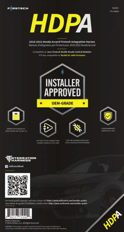 Firstech FTI-HDPA 2018-2022 New Honda Accord PTS compatible with Blade