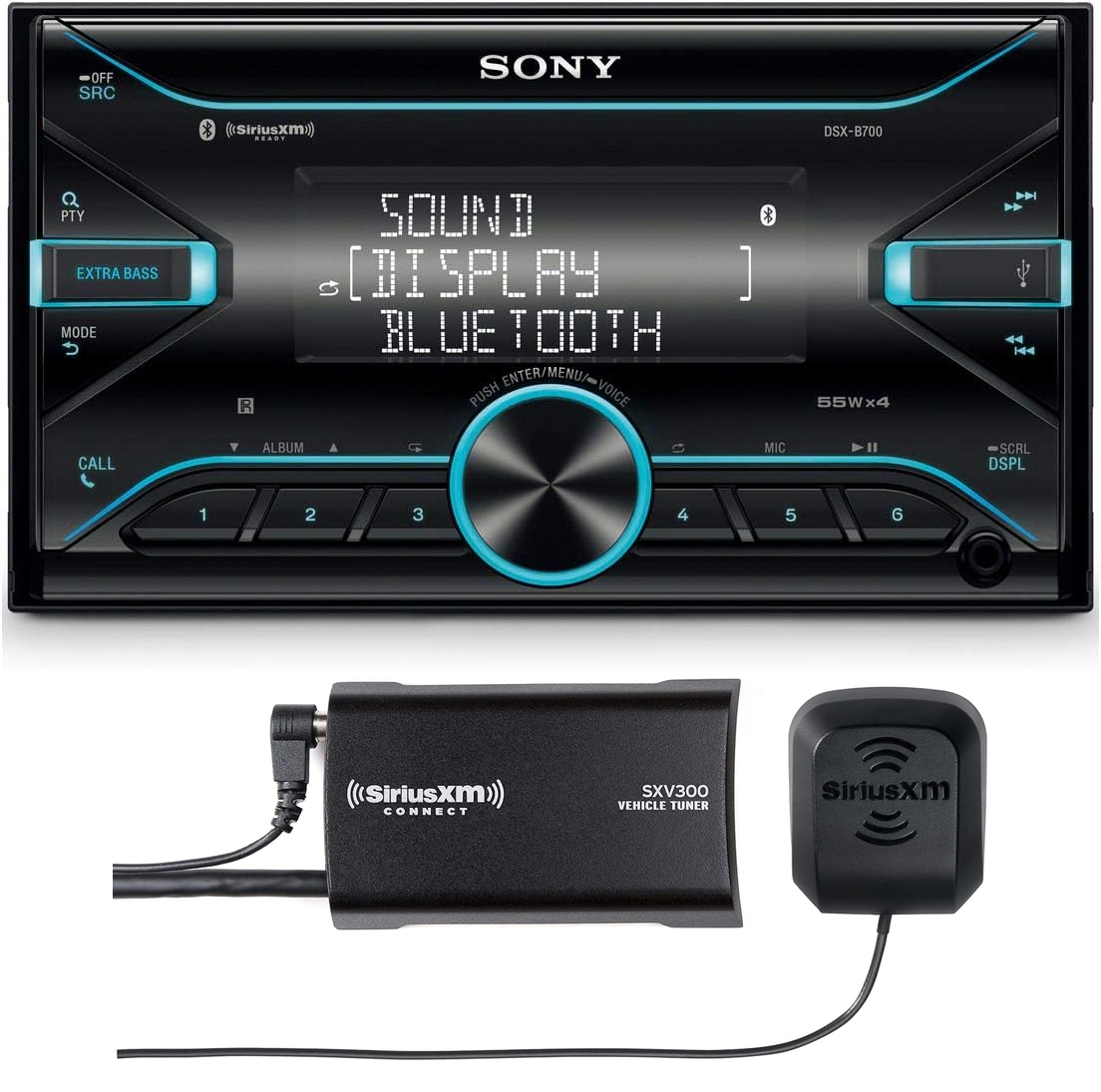 Sony DSX-B700 Double-DIN Media Receiver with Dual Bluetooth, Front USB, FLAC, 10-Band EQ + SXV300V1 SiriusXM Vehicle Tuner Bundle