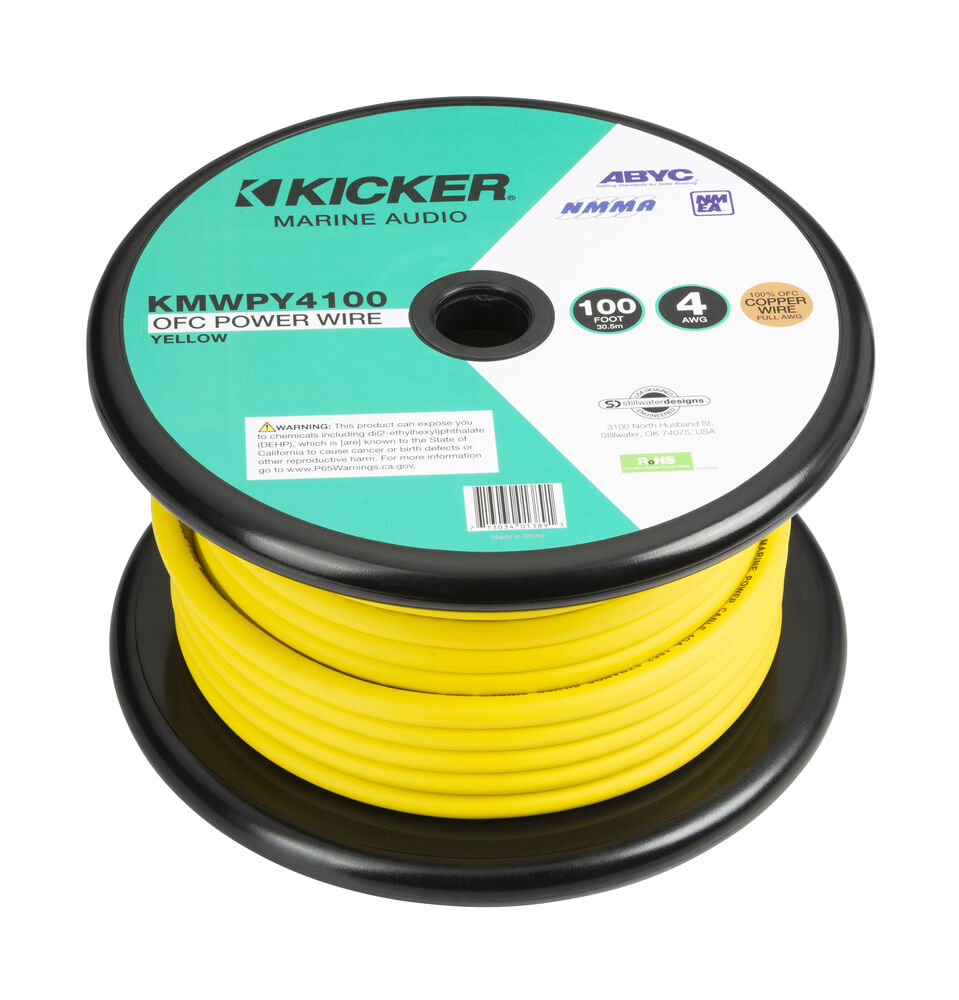 Kicker 47KMWPY4100 Marine 4 AWG Power Wire, 100 ft, Yellow