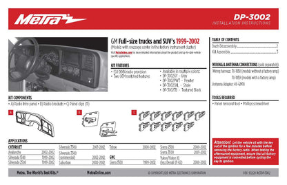 Metra DP-3002B Double-DIN Dash Panel for 1999-2002 GM Full-Size Trucks/SUVs - Scratch-resistant matte black