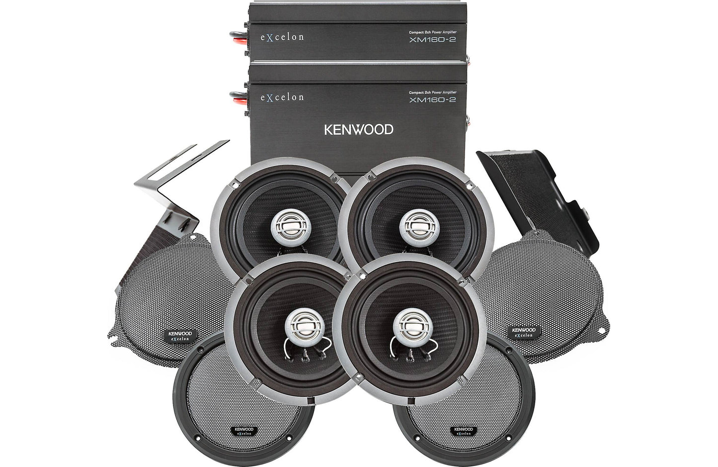 Kenwood eXcelon P-HD4UT Front + Rear Amplified Audio Package fits 2014+ Harley Davidson Motorcycles w/Tour Pak