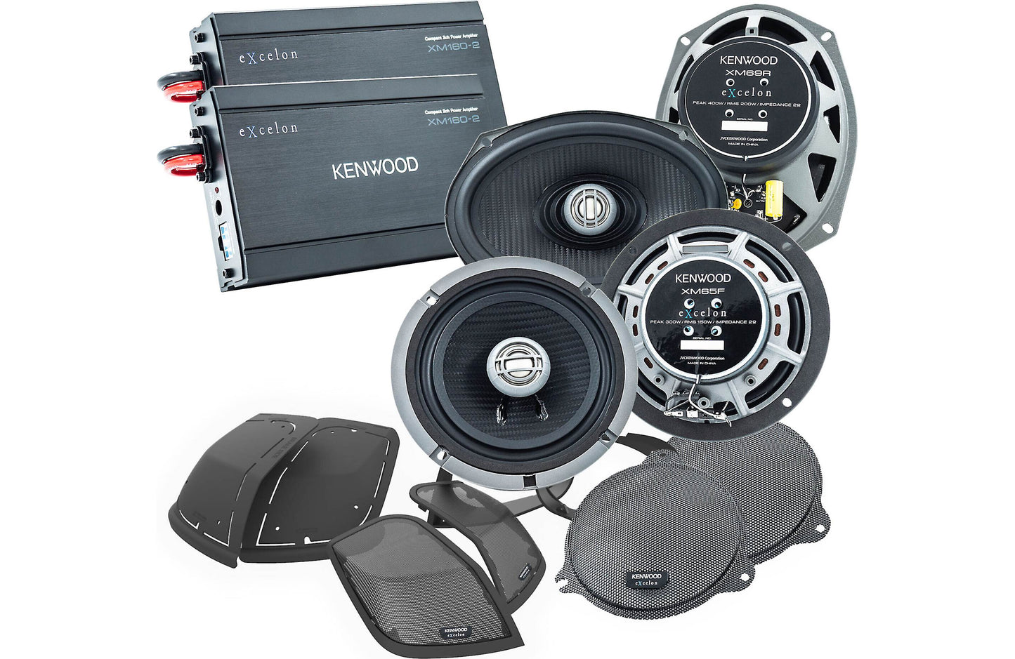 Kenwood eXcelon P-HD3FR Front + Rear Amplified Audio Package fits 2014+ Harley Davidson Motorcycles