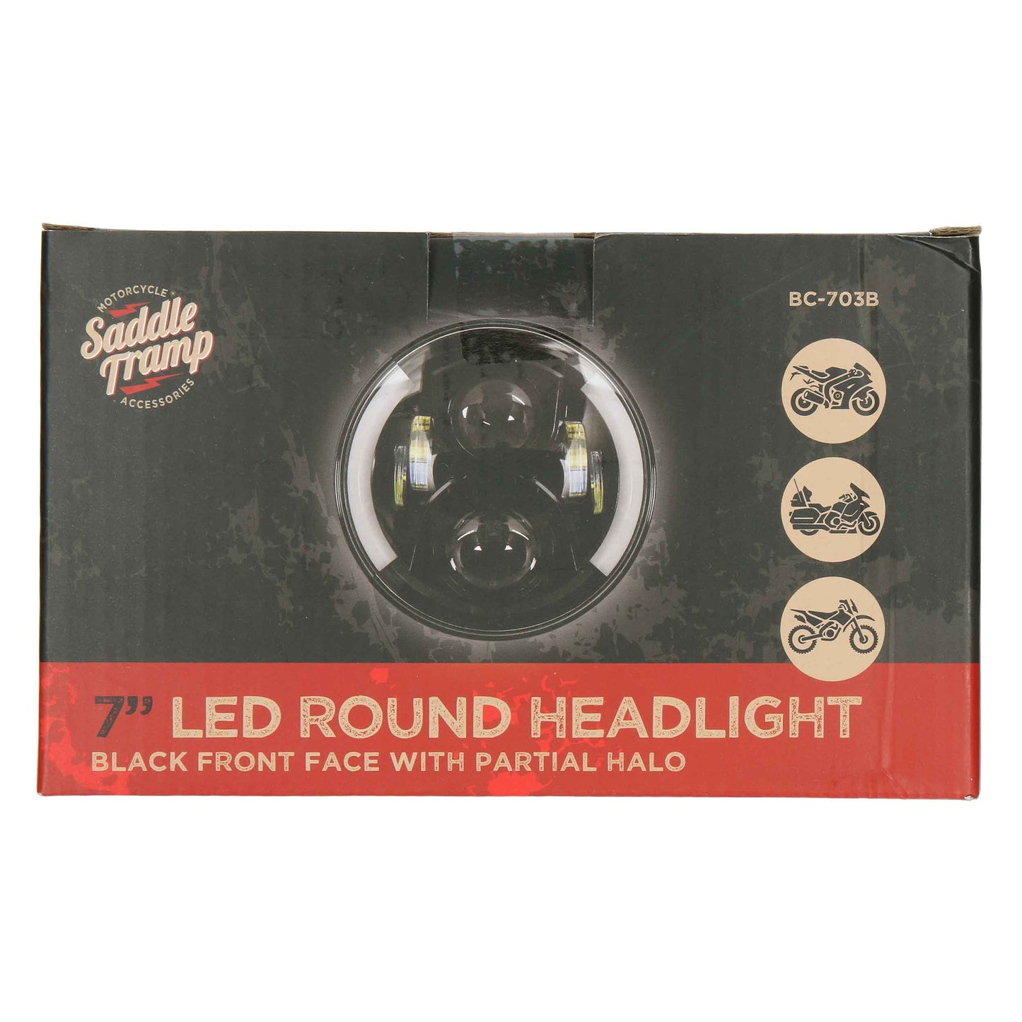 Metra BC-703B 7 Inch Black LED Motorcycle Headlight Partial Halo