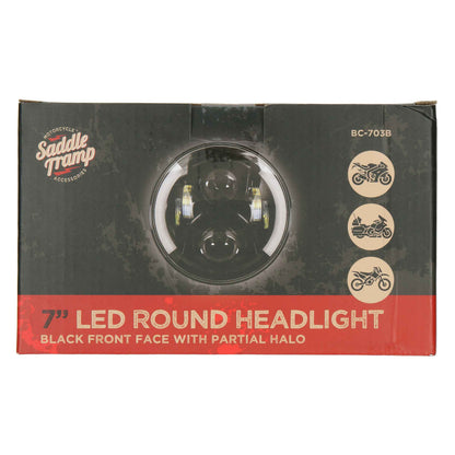Metra BC-703B 7 Inch Black LED Motorcycle Headlight Partial Halo