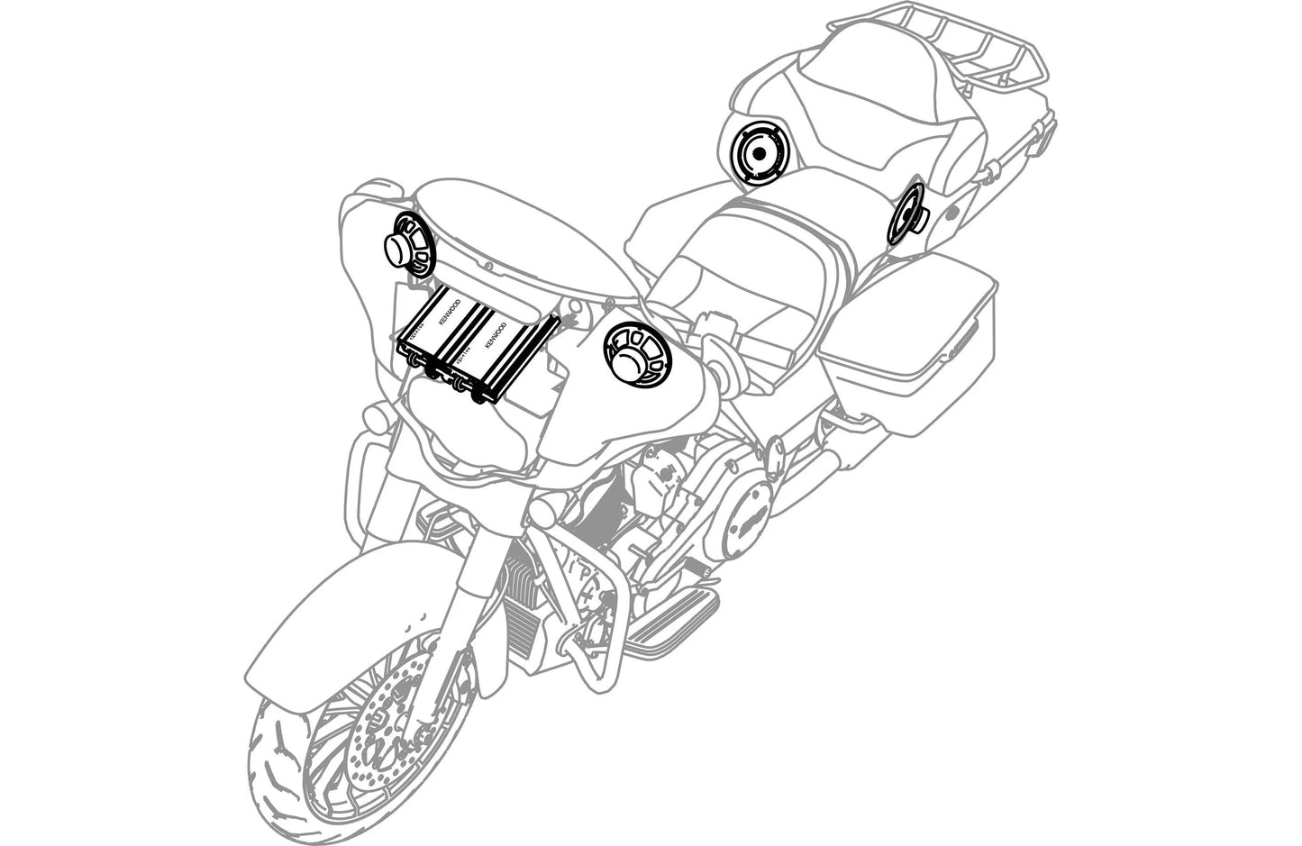 Kenwood eXcelon P-HD4UT Front + Rear Amplified Audio Package fits 2014+ Harley Davidson Motorcycles w/Tour Pak