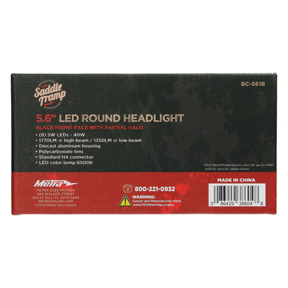 Metra BC-561B Round Motorcycle Headlights with Black Face and Partial Halo