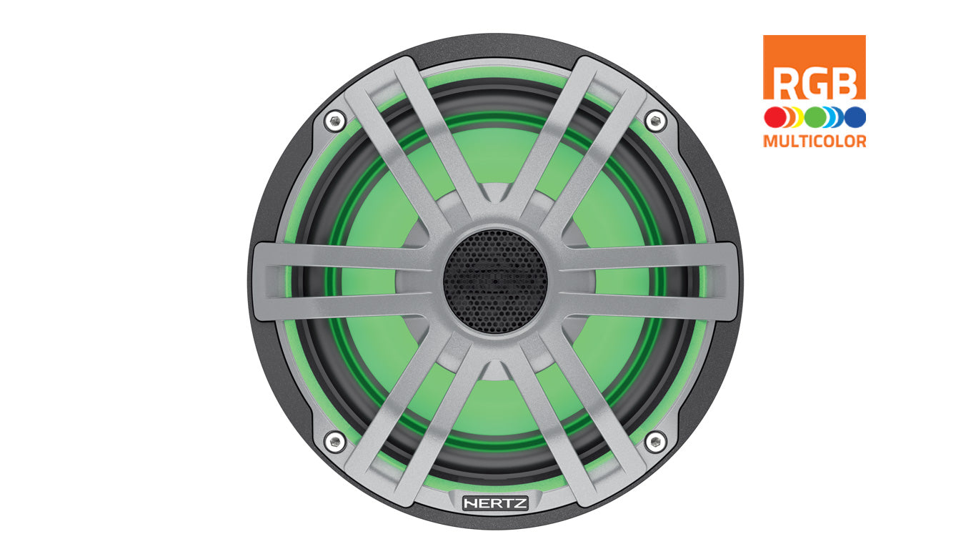 Hertz HEX 6.5 S-LD-G 6.5" 50W RMS 4-Ohm Marine Coaxial Speakers with RGB LEDs Gray Sport Grilles (Pair)
