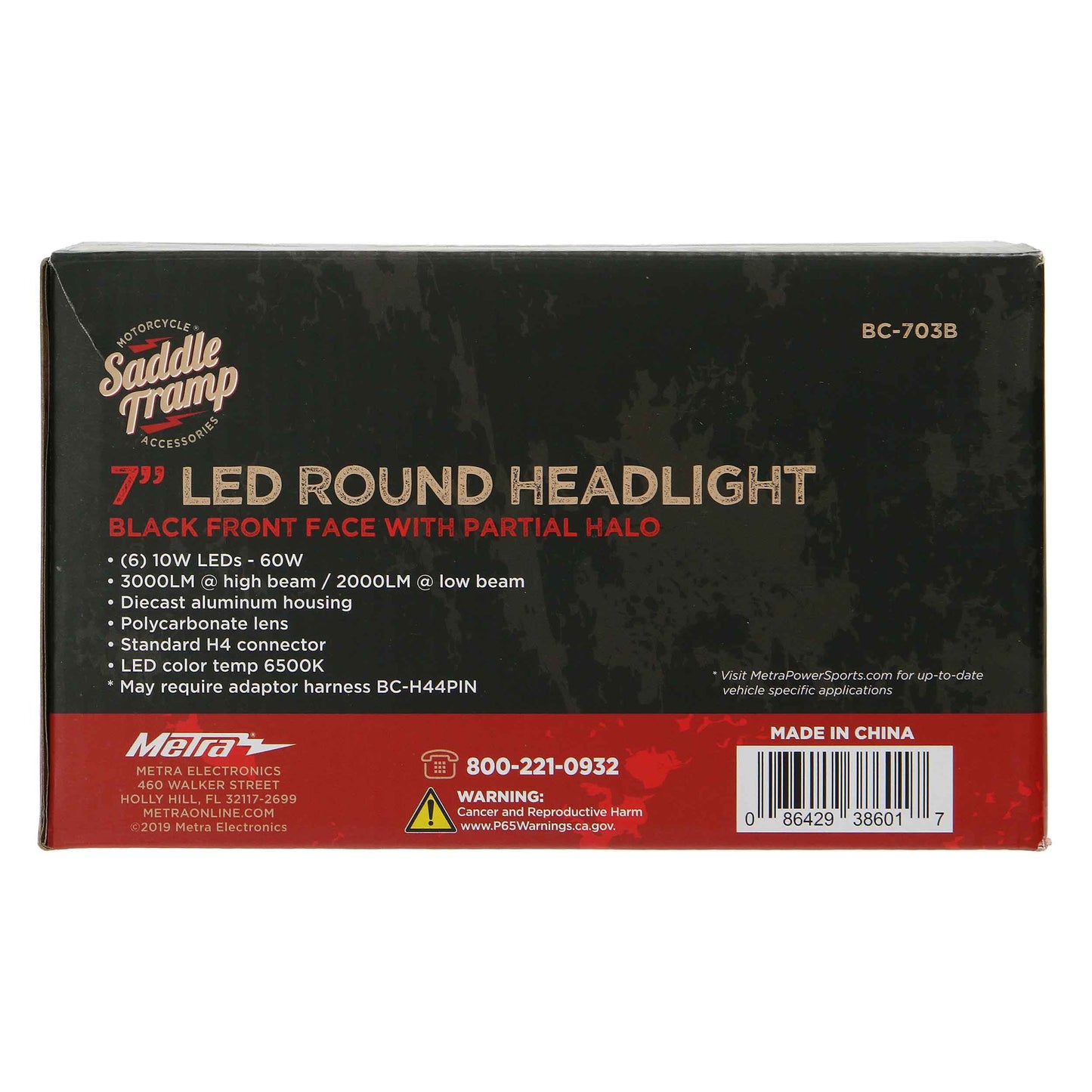 Metra BC-703B 7 Inch Black LED Motorcycle Headlight Partial Halo