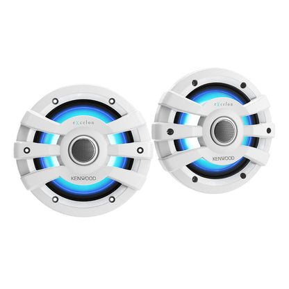 Kenwood eXcelon XM65WL 6.5 Inch 2 Way Marine & Powersports Coaxial Speakers Pair (White)