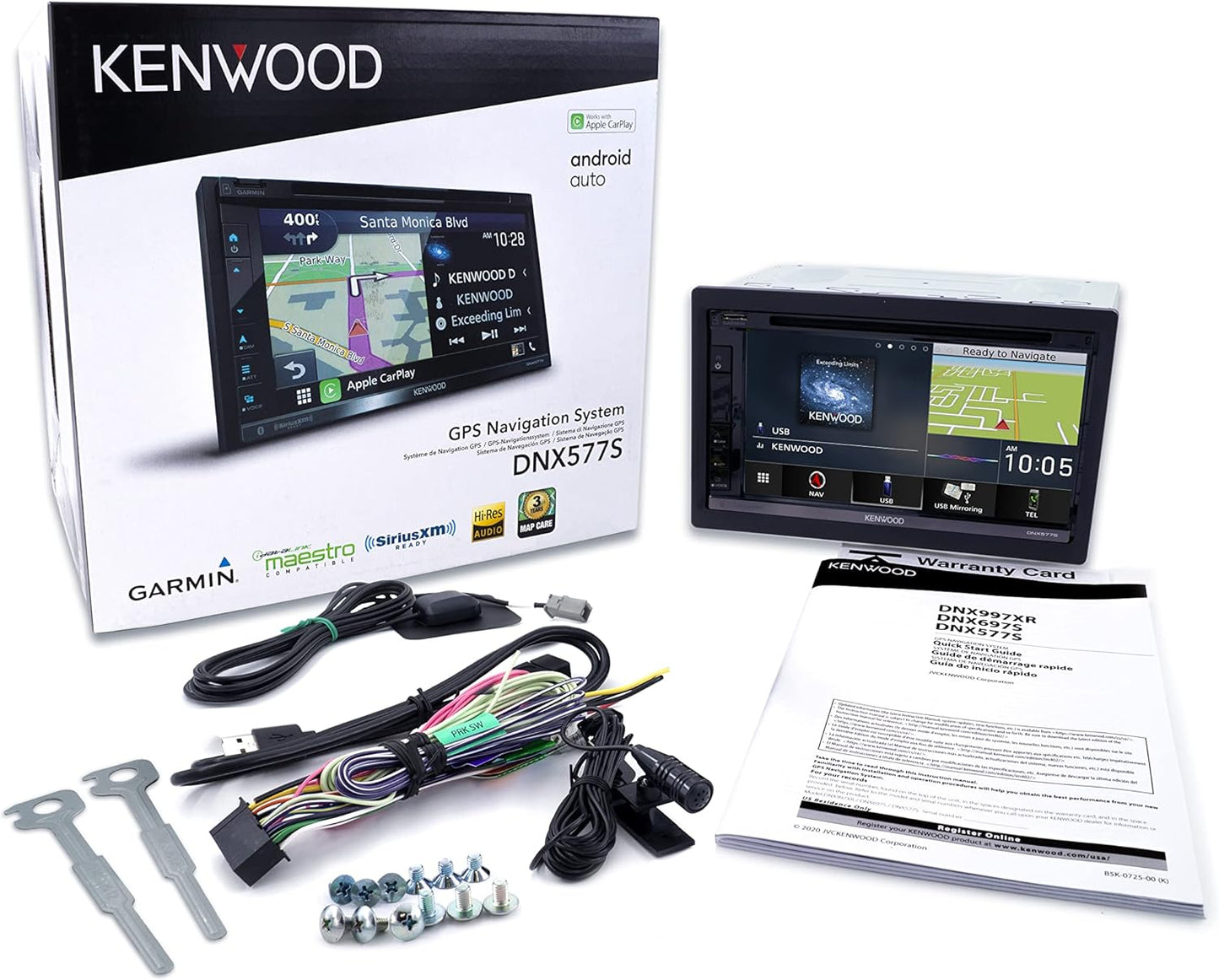 Kenwood DNX577S 6.8" Apple CarPlay Android Auto GPS Car Stereo + CMOS-130 Rearview Camera