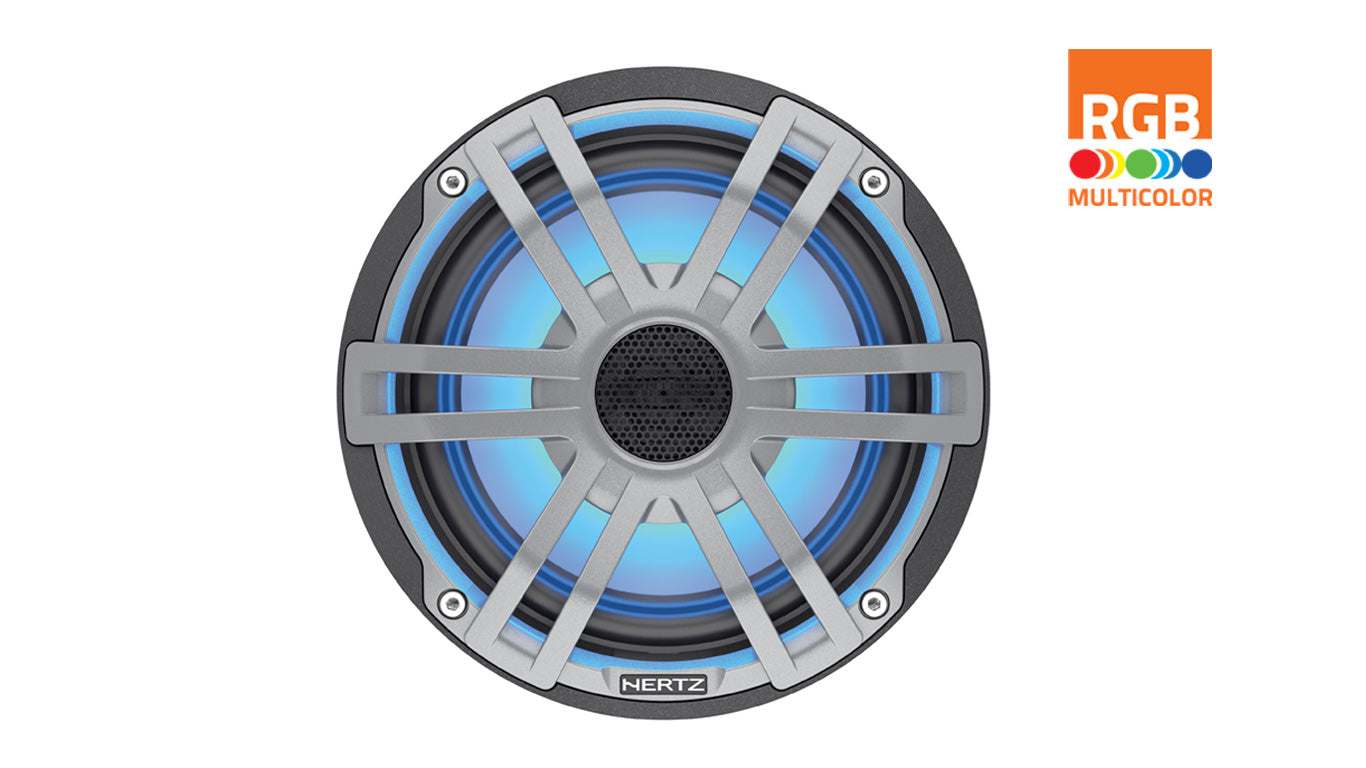 Hertz HEX 6.5 S-LD-G 6.5" 50W RMS 4-Ohm Marine Coaxial Speakers with RGB LEDs Gray Sport Grilles (Pair)