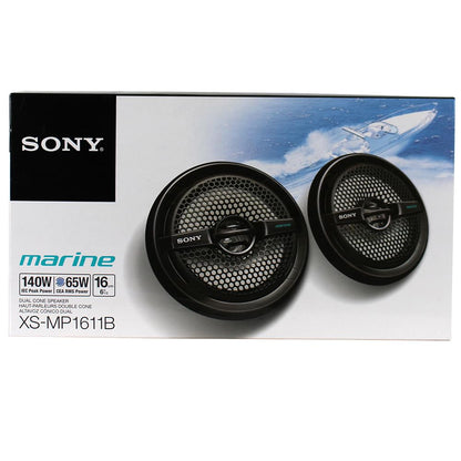Sony XS-MP1611B 6.5" Dual-Cone Marine Speakers – Waterproof, UV-Resistant, High-Power Boat Audio (Black)