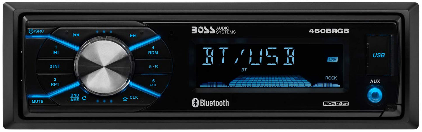 BOSS Audio Elite 460BRGB Car Stereo - Single Din, Bluetooth, AM/FM/USB/AUX (No CD)