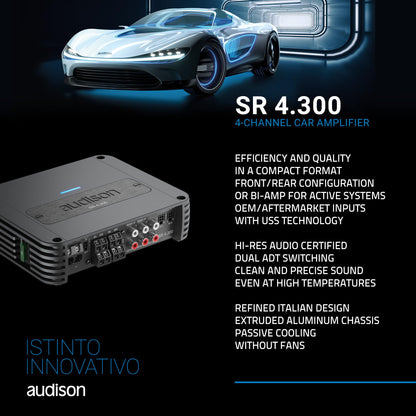 Audison SR 4.300.2 D-Class 4-Channel Amplifier 130 Wrms X 4 at 2-Ohms