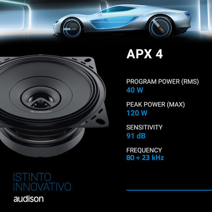 Audison APX 4 Prima Series 4" (100mm) 2-Way Coaxial Speakers (Pair)